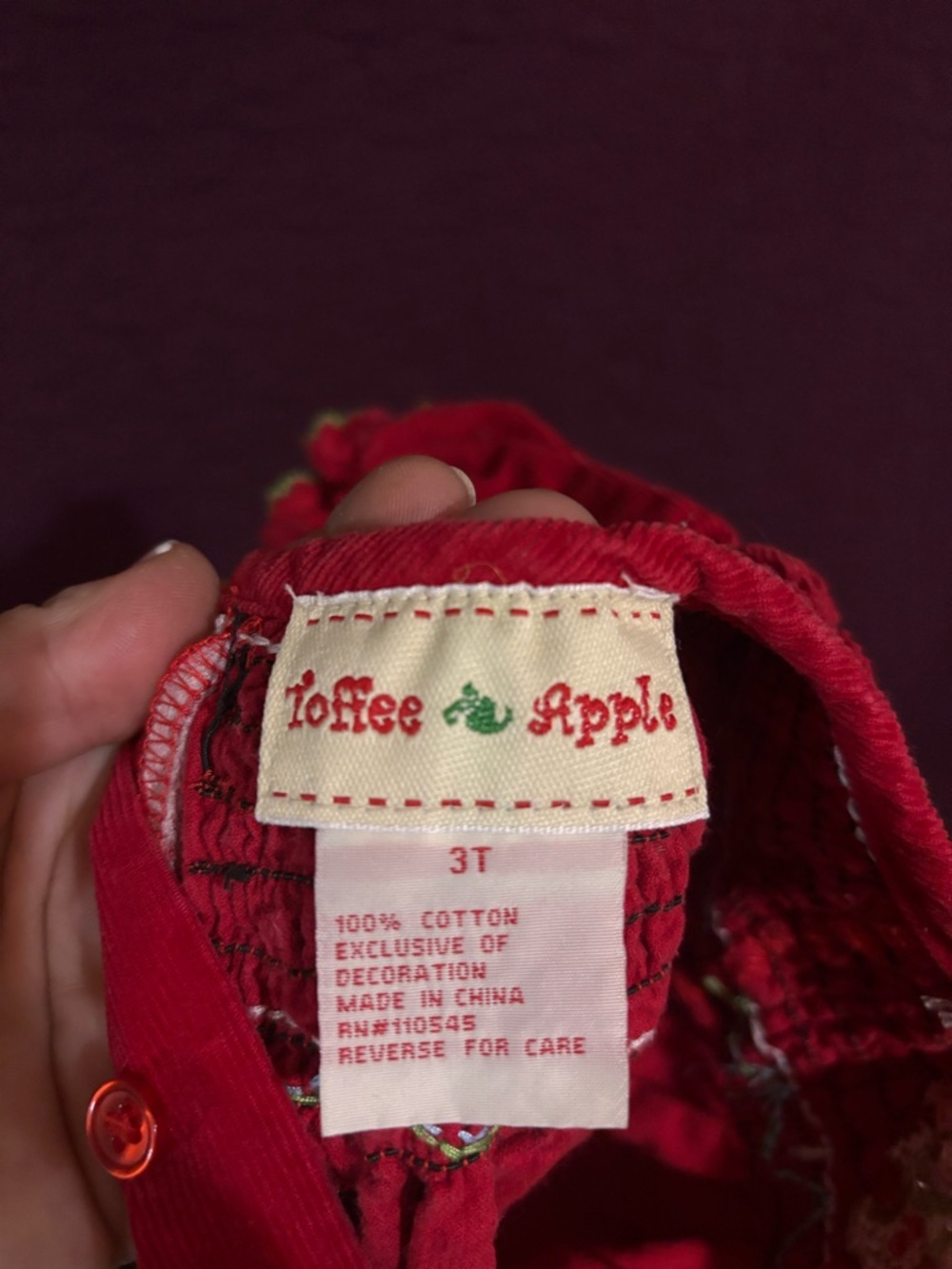 Vintage Corduroy Smocked Toddler Dress with Holiday Embroidery - Picture 4 of 4